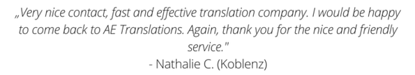 What customers say about their experience with the translations services of AE Translations.